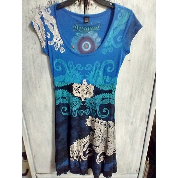 Desigual Short Sleeve Dress Sm Artsy Boho Feminine Summer - Picture 2 of 14